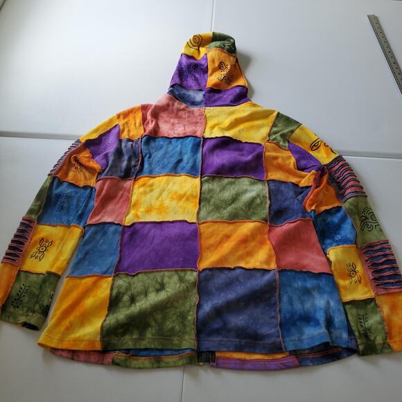 Rising International Jacket Womens 3X Multicolor Patchwork Hooded Boho Hippie - Picture 2 of 6